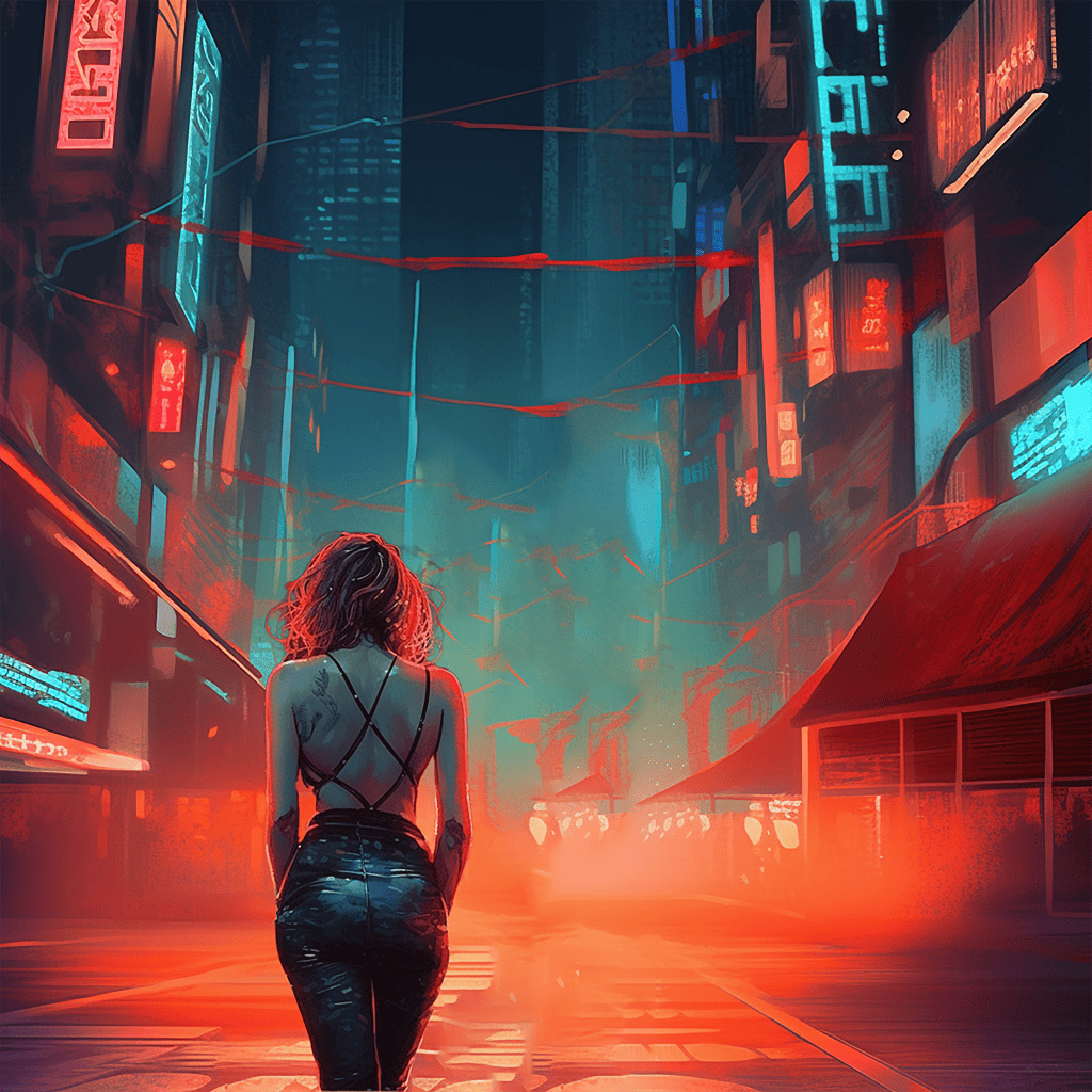 Sexy cyberpunk art for the cover of Clover's track "Hands On Me"